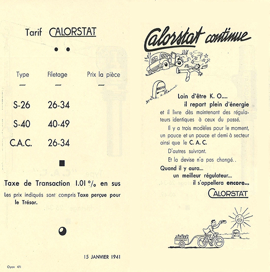 Photo d'une brochure tarifaire Calorstat